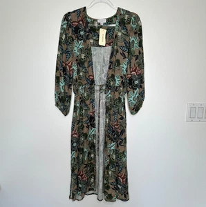 NWT Evereve Maxi Wrap Kimono Womens Size XS Small Mindy Green Floral Boho Fall - Picture 1 of 14