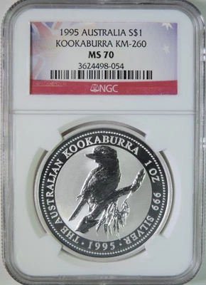 1995 Australia Kookaburra 1oz .999 Silver $1 Coin KM-260 NGC MS70 - Image 1 of 4