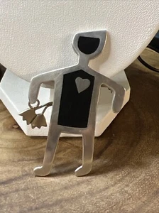 Vintage ANNE HARVEY MEXICO 925 Sterling Silver Black Enamel Man Flowers Brooch - Picture 1 of 11