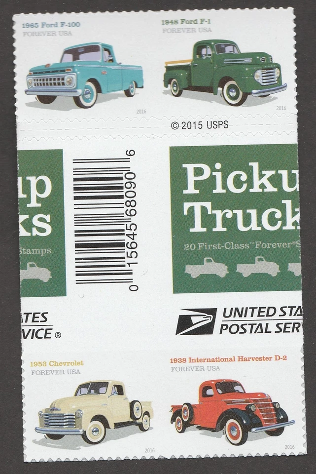 US 5101-5104 5104a Pickup Trucks F cross gutter label block 4 MNH 2016 - Image 1 of 1