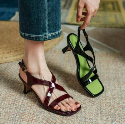 Sandálias femininas verão peep toe salto gatinho escritório diário bomba fivela salto alto - Imagem 1 de 4