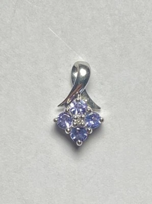 Signed ADL 10k White Gold Tanzanite & Diamond Floral Pendant Slide - Image 1 of 4