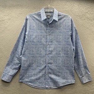 DKNY Button Up Shirt Men's M Blue Geometric Line Stripes Pattern Soft Cotton - Picture 1 of 13