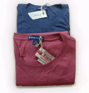 Tailor Vintage 2 T-shirts Sz Med Linen Cotton Pocket Tee Earth Red Navy Blue New - Picture 1 of 12
