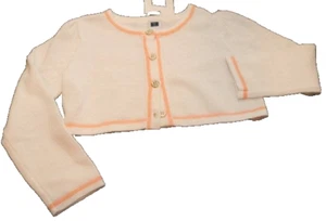 Janie & Jack weiße Strickjacke Pullover Shrug Peach Coral Trim 2T neu Knopfleiste - Bild 1 von 5