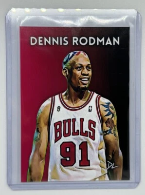 Tarjeta coleccionable Dennis Rodman edición limitada firmada por artista "Chicago Bulls" 4/10 Foto 1 de 2