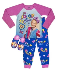 JoJo Siwa Girls 2 Pc Long Sleeve Pajama Set with Slippers - Size 7-8 - Picture 1 of 3