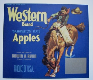 Original scarce WESTERN apple crate label Cowin & Ryan Wapato Wash silver o/p - Picture 1 of 2