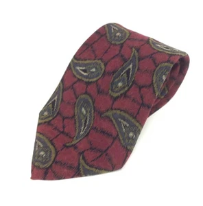 Karl Lagerfeld Mens Necktie Red Olive Paisley Silk Italy Career Church Executive - Picture 1 of 4