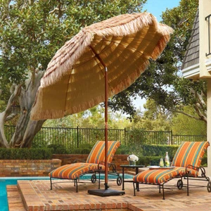 7.5ft Portable Beach Umbrella Thatched with Tilt Patio Umbrella for Garden 190CM - Picture 1 of 10
