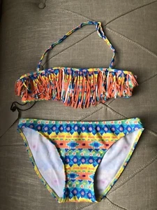  New Zara Girls Printed Fringe Bikini Top Bathing Suit Swim Bottoms Set 11-12Y - Picture 1 of 6