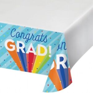 Rainbow Grad Paper Tablecloth 54" x 102" Graduation Tableware Decorations