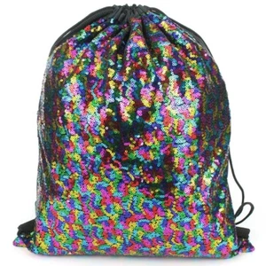MULTI COLOURED SEQUIN DRAWSTRING BAG Shiny Dance School Gym PE Kit Swim Backpack - Picture 1 of 3