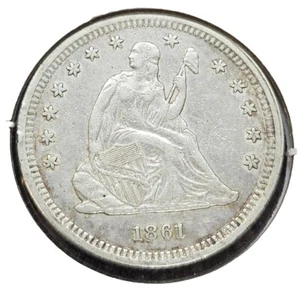1861 Seated Liberty Quarter | CHOICE EXTRA FINE Details - Picture 1 of 2