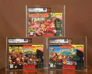Donkey Kong Country First Print Trio VGA 85+ Factory Sealed New WATA SNES - Picture 1 of 8