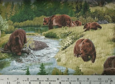 Elizabeths Studio ~ Osos y cachorros marrones realistas ~ Tela de edredón 100 % algodón por comprar Foto 1 de 2