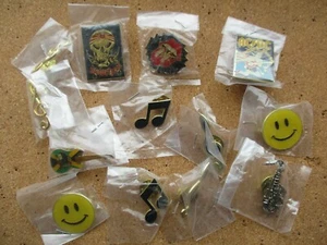 HEAVY METAL BANDS BOB MARLEY GUITAR ACID HOUSE MUSIC ENAMEL PIN BADGES JOB LOT - Picture 1 of 7