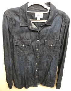 Pearl Snap Denim Jean G. H. Bass & Co Long Sleeved Button Up Shirt Women’s Sz L - Picture 1 of 20
