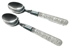 2 Oval Place Soup Spoons Spoon Bubblor Clear Bubbles Ikea 7 7/8" Stainless - Picture 1 of 3