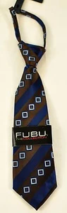 boy's Fubu tie blue stripe/square collection pre tied 100% silk 11" long  - Picture 1 of 6