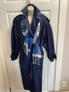 NEW Maggie Lawrence Collection Sz 8 Navy Lined Waterproof Rain Coat SCARF - Picture 1 of 11