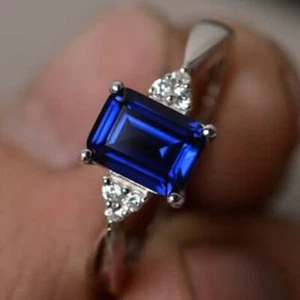 Square Cut Cubic Zirconia Wedding Rings Luxury 925 Silver Jewelry Women Sz 6-10 - Picture 1 of 6
