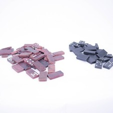 VTG Wooden Embossed Dominoes Airplane Fleur De Lis Pattern Crafts 77 Pieces