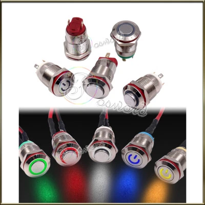 12MM Momentary Push Button ON Off Switch Metal Latching Illuminated Round Switch - Image 1 of 4