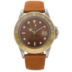 Rolex 16753 GMT-Master Root Beer Stainless Stainless Leather 1981 Men's Watch - Picture 1 of 9