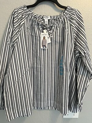 WOMEN CASUAL /DRESSY SHIRT, LONG SLEEVE, NINE WEST, WHITE/BLACK, SIZE XXL - Image 1 of 4