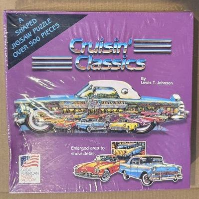 500+ Piece Puzzle "Cruisin' Classics" Car-Shaped American Muscle Cars * NEW - Image 1 of 4