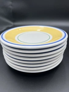 Vtg Maxam Mediterranean 7.5 In Salad Plates, Blue And Yellow, Set Of 8, Italy - Picture 1 of 4