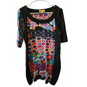 Chaitanya Art To Wear Midi Dress 42 Womens Geometric Lagen Look Short Sleeve - Picture 1 of 5