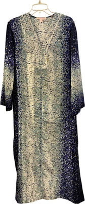 Vintage Oscar de la Renta Pink Label Maxi Dress XL Polyester Long Sleeves Print - Image 1 of 4