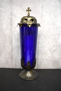 Vintage Altar Top Sanctuary Lamp, Blue Globe and Smoke Cap (CU713) Chalice Co. - Picture 1 of 6