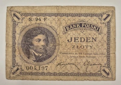 Billete Polonia 1 Zloty Jeden Zl 1919  Foto 1 de 4
