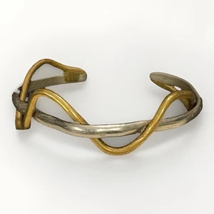 Simple Silver Tone & Gold Tone Entwined Bracelet-size 6-Christmas Holiday-Gift - Picture 1 of 5