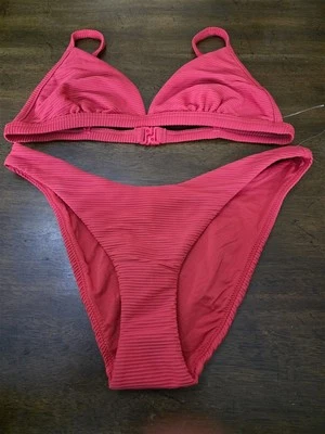 全新无标签 Seafolly 8 美国必需品 固定罗纹三角比基尼上衣和底部 126758 — 第 1/3 张图片