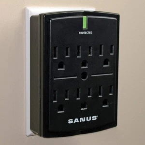 SANUS 1080J On-Wall Surge Protector 6 AC Outlets Fireproof Black - Picture 1 of 9