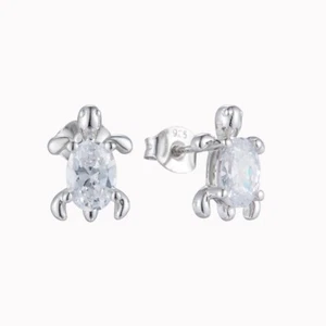 Rhodium-plated .925 Sterling lab-created Diamond Turtle Earrings - Picture 1 of 1
