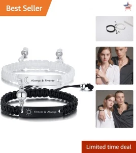 Custom Engraved Braided Rope Couple Bracelets - Adjustable - Personalized Gift - Picture 1 of 8