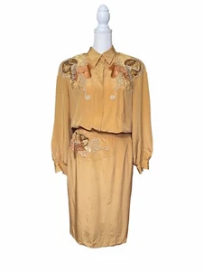 Vintage Lee Magram 100% silk skirt and blouse hand beaded & embroidered size 12 - Picture 1 of 13
