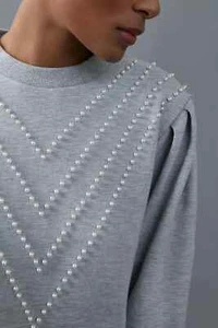 ¡Nuevo! XS NUEVO CON ETIQUETAS Anthropologie Gris Perla Hinchado "Suéter Brianna Embellecido" Top - Imagen 1 de 9