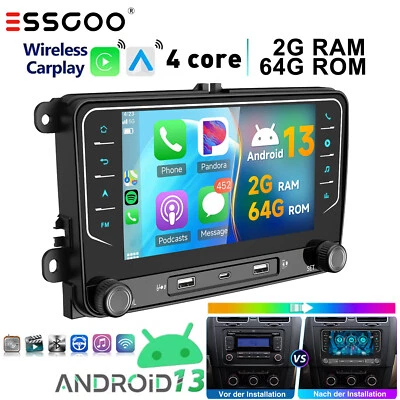 Android13 Carplay Autoradio GPS NAVI WIFI Per VW GOLF 5 6 Touran EOS Tiguan Polo - Immagine 1 di 4