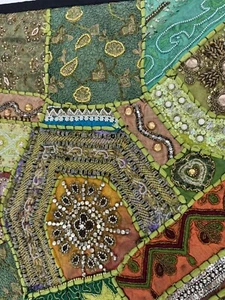 Indian TAPESTRY 3x5’ Embroidered Patchwork Beaded Wall Hanging Decor Boho Hippie - Picture 1 of 24