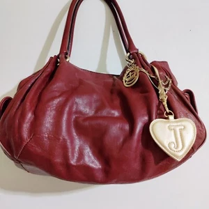Juicy Couture Y2K Maroon Red Leather Purse Bag Hobo Satchel Vintage - Picture 1 of 13