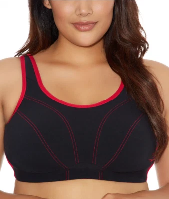 Sutiã esportivo Goddess Sport 36DD copo macio sem fio sem forro 6910 preto com vermelho - Imagem 1 de 4
