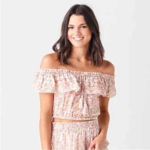 Love Shack Fancy Cotton Dorin Crop Top Beaded Tassels Vanilla Foam Women Size S - Picture 1 of 11
