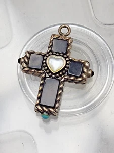 Black Onyx and Turquoise reversible cross pendant - Picture 1 of 3