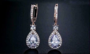 2.50Ct Pear Cut Lab Created Diamond Drop & Dangle Earrings 14k White Gold Finish - Picture 1 of 5